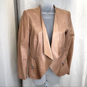 NWT Lafayette 148 New York Open Front Leather Jacket - Hickory - Size 2